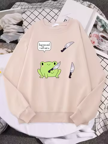 Women Sweatshirts Cute Frog Bug Me And I Will Eat U Print Sweater Lady Oversized Pullover Street Kaw
