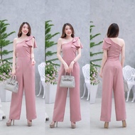 Maya-fashion เสื้อผ้าแฟชั่น Jumpsuit จั้มสูทออกงาน ชุดจั้มขายาว สีแดง ชมพู กรม โอรส ครีม พร้อมส่ง