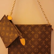 LOUIS VUITTON 經典老花可拆卸鏈條 帆布塗層 子母包手拿包洗漱包 大號 男女同款情侶款 棕色 | M81412