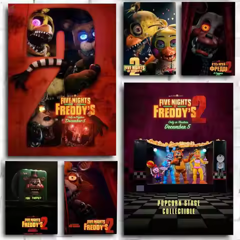 Movie F-FNAF 2 poster Self-adhesive Art Waterproof Paper Sticker Coffee House Bar Room Wall Decor