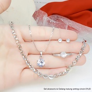 Satu Set Perhiasan Mata Satu Silver Perak Lengkap Sudah Dapat Kalung Gelang Cincin Dan Anting Titanium