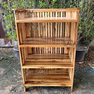 🚛SLK🚛 ชั้นวางของ วางของใช้ในบ้าน งานไม้สัก แบบซี่ 4 ชั้น สีลายไม้ desk