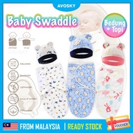 AVOSKY Newborn Baby Cotton Swaddle Blanket with Hat Kain Bedung Bayi Kain Balut Bayi & Topi Bayi Sle