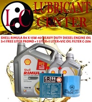 SHELL RIMULA R4 X 15W-40 HEAVY DUTY DIESEL ENGINE OIL 5+1L FREE PROMO+1L+1L(8L)+VIC OIL FILTER C-206