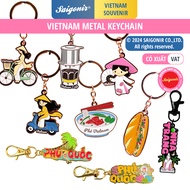 Souvenir metal keychain shaped like coffee, spring rolls, pho, bread, beef noodle soup, flag, Vietna