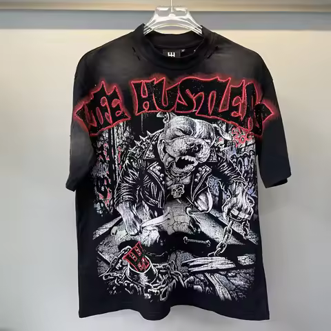 L21# New fashion brand LIFE HUSTLERS Y2K hot stamping hole Men Women T-shirt Streetwear 100% Cotton 