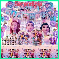 SERENDIPIE Demon Hunter Party Decoration, Flag Balloon Huntrix Kpop Party Cutlery Set, Kpop Cake Top