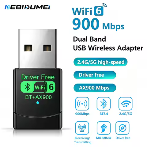KEBIDUMEI AX900 USB WiFi 6 Bluetooth 5.4 Adapter 2in1 Dongle Dual Band 2.4G & 5GHz USB Network Wirel