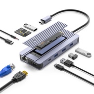 12-in-1 USB-C Hub with 10Gbps M.2 NVMe/SATA SSD Enclosure, Support 4K@60Hz HDMI,100W PD,SD/TF Card R