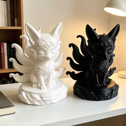(8*6.8cm) 3D Print Cute Mythical Kitsune Home Decor Gift Miniatures Elegrant Nine-Tailed Sweet Fox D