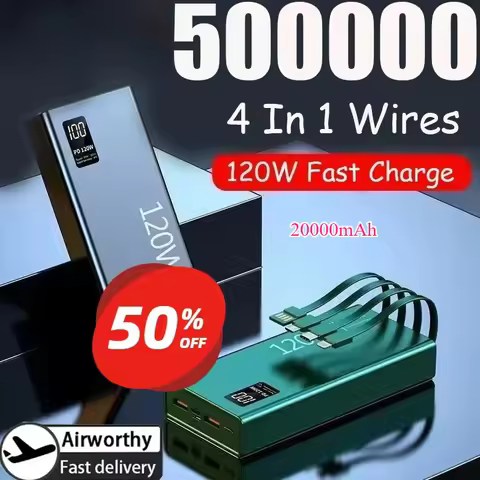 120W 50000mAh 20000mAh High Capacity Power Bank 4 in 1 Cables Super Fast Charging Power Bank Portabl