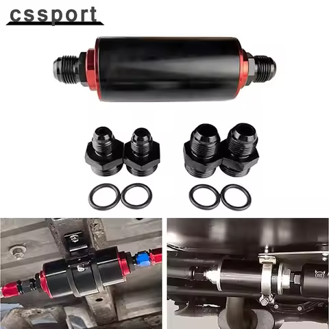 High Flow Inline Fuel Filter 100 Micron Cleanable 6AN 8AN 10AN Adapter Universal