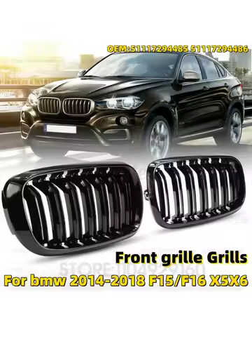 2Pcs Glossy Black Front Bumper Grille Racing Grill for BMW 2015-2018 X5M F85 X6M F86 14-18 X5 F15 X6