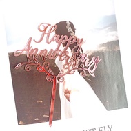 ป้ายปักเค้กHappy Anniversary ปักตกแต่งเค้ก ป้ายเค้กAnniversary
