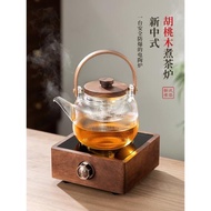 胡桃木電陶爐蒸煮茶器玻璃燒水壺白茶煮茶壺小型電熱煮茶爐套裝