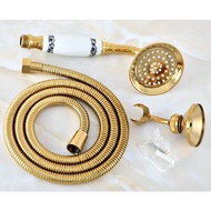 Luxury Gold Color Brass Hand Held Shower Head Wall Holder Bracket 1.5M Hose Set Water Saving Bathroom Handheld Sprayer zhh042