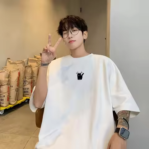 Men's Oversized T-shirts Fashion 5XL White Cotton T Shirt for Men Casual Summer Wear Funny Cat Print