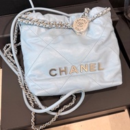 CHANEL✨22bag mini垃圾袋Hobo 購物袋 水藍/寶寶藍