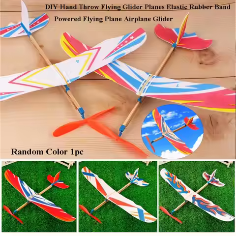DIY Hand Throw Flying Glider Planes Random Color Assembly Model Toys Elastic Rubber Band Powered Fly