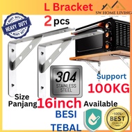 SW 2pcs Sesiku Besi L Braket Berat Keluli Tahan Karat Stainless Steel 304 Heavy Duty L Bracket Tebal