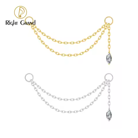 Right Grand ASTM F136 Titanium Double Layer Droplet Earring Chain Helix Cartilage Piercing Connectin