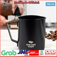 One Two Cups 350ml Stainless Steel Espresso Latte Art Milk Jug Glass - A051 - Black - 7RHXC1BK