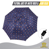 Bright Crown Payung Lipat Anti UV Motif Bear dan Bulu / Payung Waterproof Lucu Karakter Beruang Mini