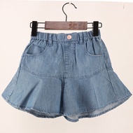 B Cut Label Summer New Children's Clothing Girls' Light Blue Skirt Lace Loose Version Lyocell Denim Shorts