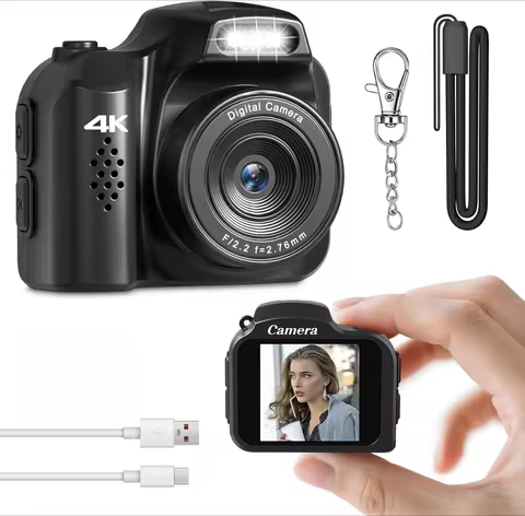 Mini Keychain Camera 4K HD Retro Digital Camera 64MP 1.54-Inch HD Screen Portable Video Recorder wit