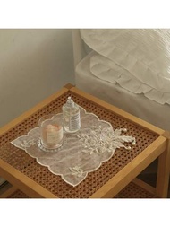 歐式珍珠繡茶几墊,復古蕾絲飾邊蓋帶裝飾桌布,法式茶盤防塵蓋