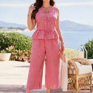 Plus Size Casual 90s Plaid Print Vest And Pants 2 Pieces Set Summer Outfit For Women Festival Outfit