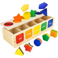 Lynncare Wooden Montessori Toy for 1 2 Year Old, Shape & Color Sorting Matching Toy with Box for Tod
