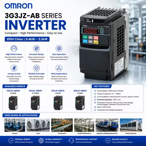 Omron 3G3JZ Series Variable Frequency Drive Inverter for AC Motor Speed Control 0.4–2.2kW Industrial