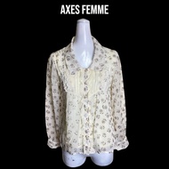 Axes Femme Cream Long Sleeve Blouse With Rose Print