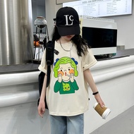 TW Girls' T-Shirt Summer Clothes 2023 New Style Mid-Length Children's Loose Casual Short-Sleeved Mid