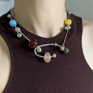 CLEIGHTEEN8H Bead Chain Necklace, Colorful Y2K Choker Necklaces, Fashion Punk Aesthetic Handcrafted 