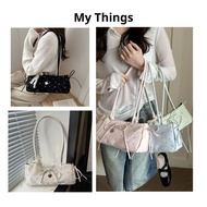 [My Things]Children's Floral Embroidered Fabric Bow Handbag 5 Pastel Colors Ultralight Coquette Styl