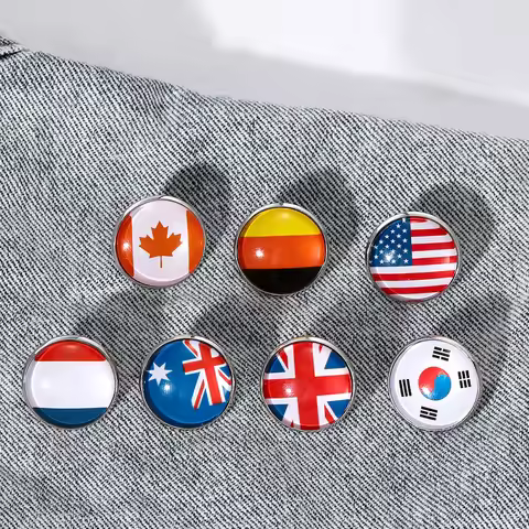 National Flag Collection Glass Pins USA UK France Germany South Korea Australia Canada Time Gem Broo