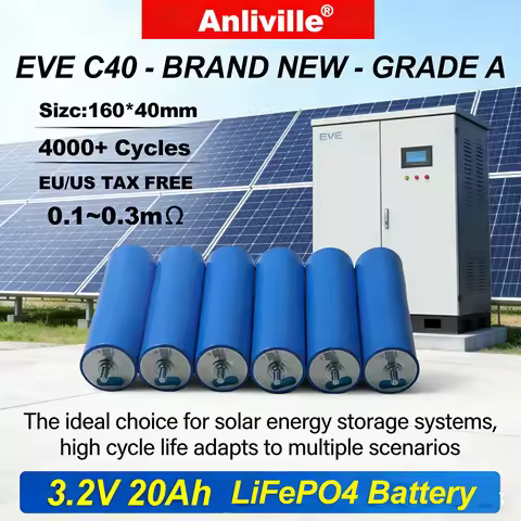 3.2V 20Ah EVE C40 LiFePO4 Battery Cell 20000mAh Deep Cycle for DIY 12V 24V 48V Solar RV Power Pack, 