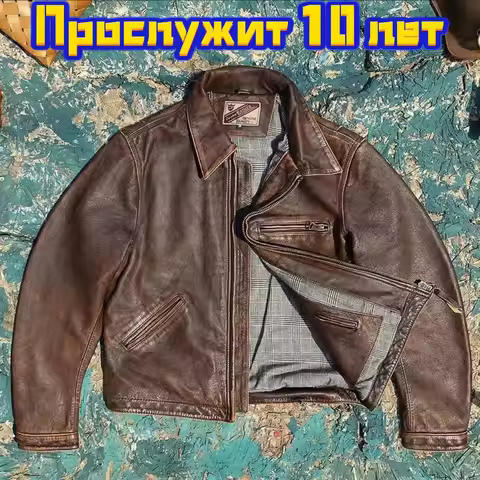CC Shop.прочный прочн Classic Short Workers Natural Matte Cowhide Jacket.Mens vintage Brown leather 