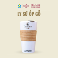 Ly Sứ Ốp Gỗ Lamant Café Có Nắp Đậy 500ml - Ly Sứ Cao Cấp