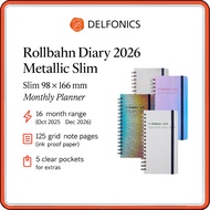 Delphonics Rollbahn Diary 2026 Metallic Slim Monthly Planner (Oct 2025 – Dec 2026) – Compact 98 × 16