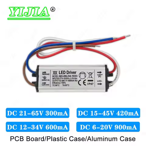 7W 10W 12W 15W 18W 20W LED Driver DC 21-65V 15-45V 12-34V 6-20V 900mA 600mA 420mA 300mA Lighting Tra