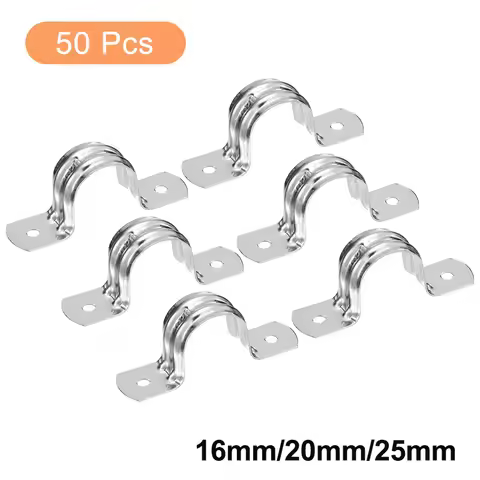 50pcs 16/20/25mm Stainless Steel Pipe Clamps Rigid Pipe Straps Clamp U-Shaped Bracket Tube Clip 2 Ho