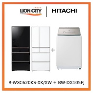 Hitachi R-WXC620KS-XK/XW (Crystal White) Multi Door Refrigerator (500l)+Hitachi BW-DX105FJ Top Loading Washer Dryer (Was