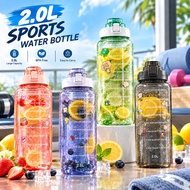 [ Biruborong ] 2000ml Reminder Water Bottle With Straw Scale Big Bottle 2 Liter Gym Bottle Sport Wat