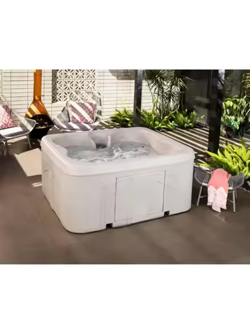 4-Person Hot Tub，Outdoor Spa W/ Cover and LED Lights，Square，13 Adjustable Massagers，Hot Tub Jacuzzi 