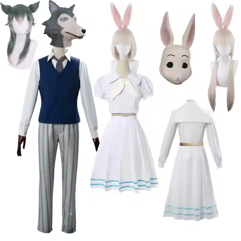 Anime Beastars Haru Legoshi Cosplay White Dress Rabbit Bunny Wolf Set Costume Rabbit Ears Wigs Hallo