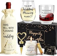 Mason Life Engagement Gifts for Couples, Fiance Fiancee Wine Glasses with Wine Bag, Wedding Gift Gla