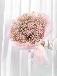 1枝粉色滲水搭配人工嫩蒼葉的薄荷花，抗氧化鬱金香蝴蝶蘭花束，適用於婚禮、聖誕、DIY聚會。家居裝飾-秋季花卉裝飾